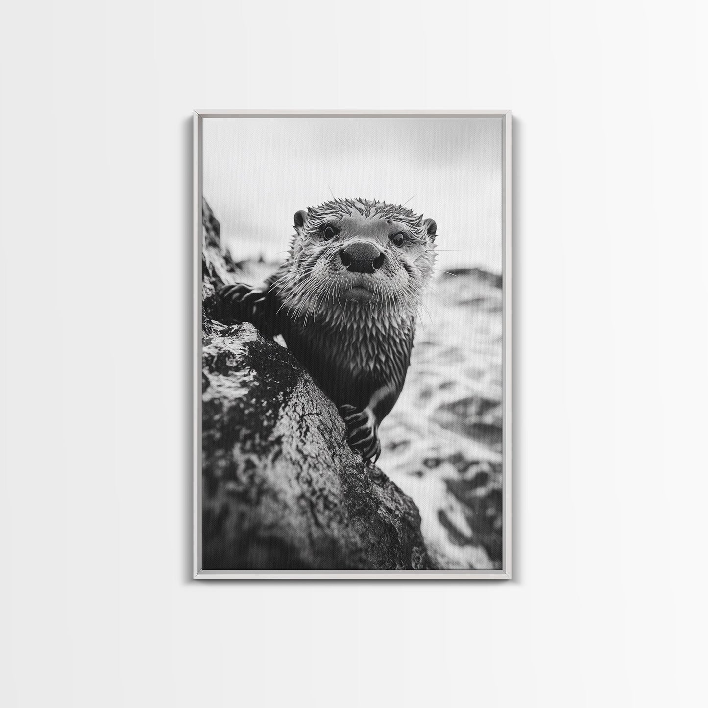 Curious Otter-Coastal Wildlife Framed Canvas Print