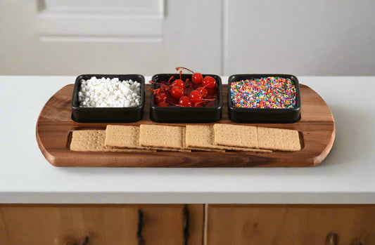 Sonoma Charcuterie / Serving Tray w/ 3 Square Ceramic Bowls