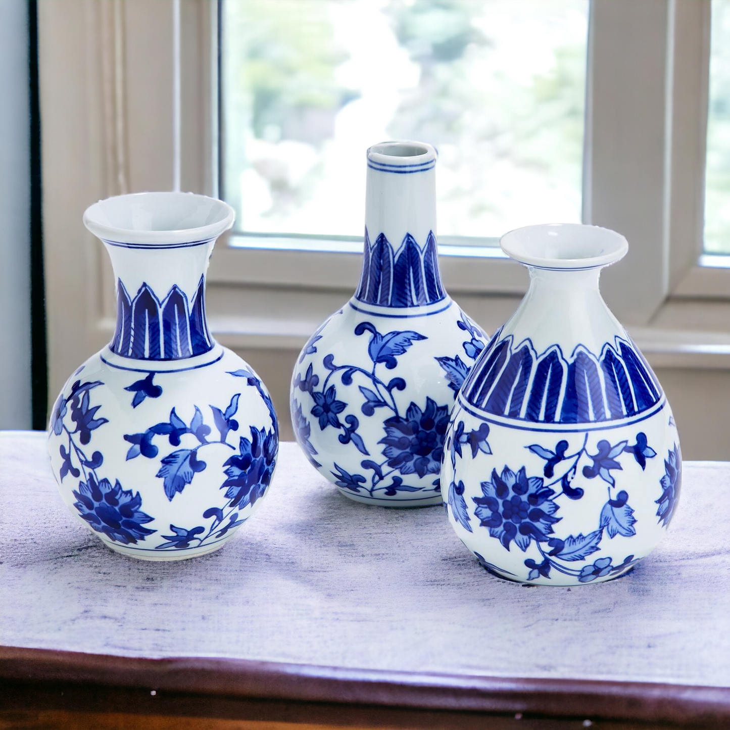 Chinoiserie Hand-Painted Mediterranean Canton Vases