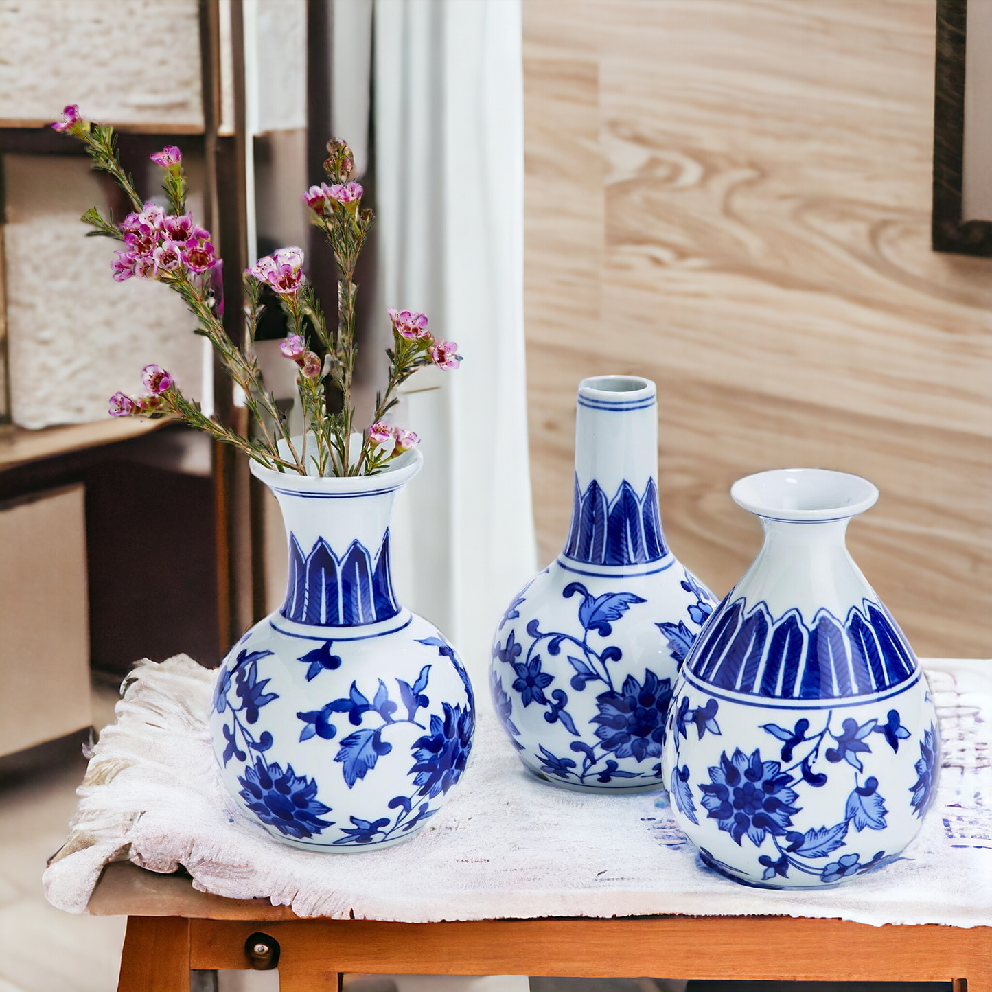 Chinoiserie Hand-Painted Mediterranean Canton Vases