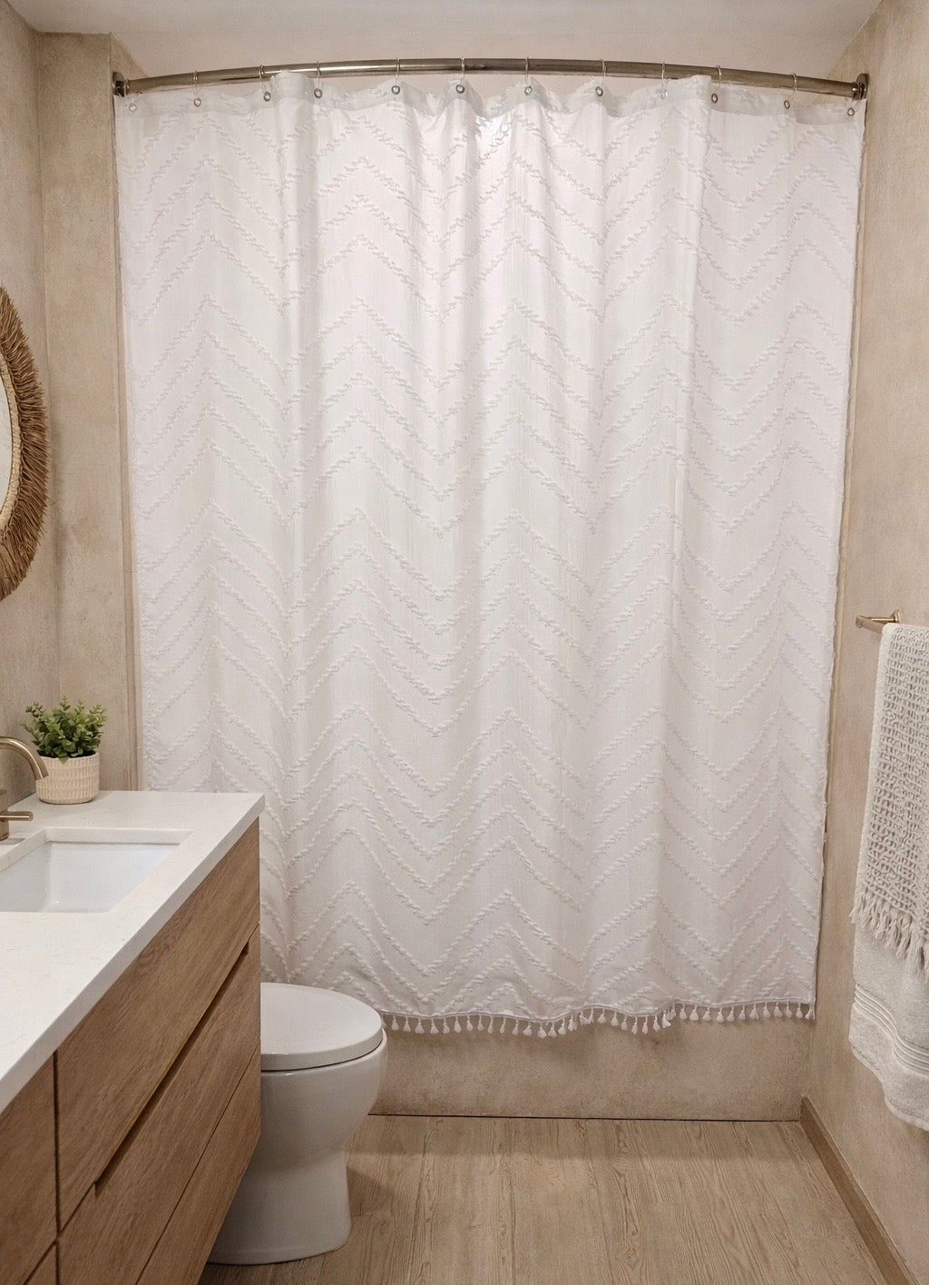 Blanc Tufted Chevron Shower Curtain