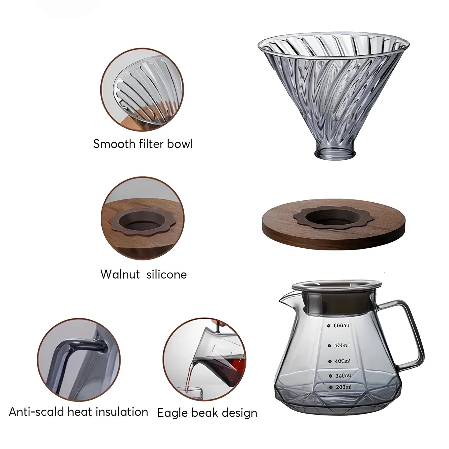 Nordé Coffee Brewing V60 Set with Walnut Wood Holder