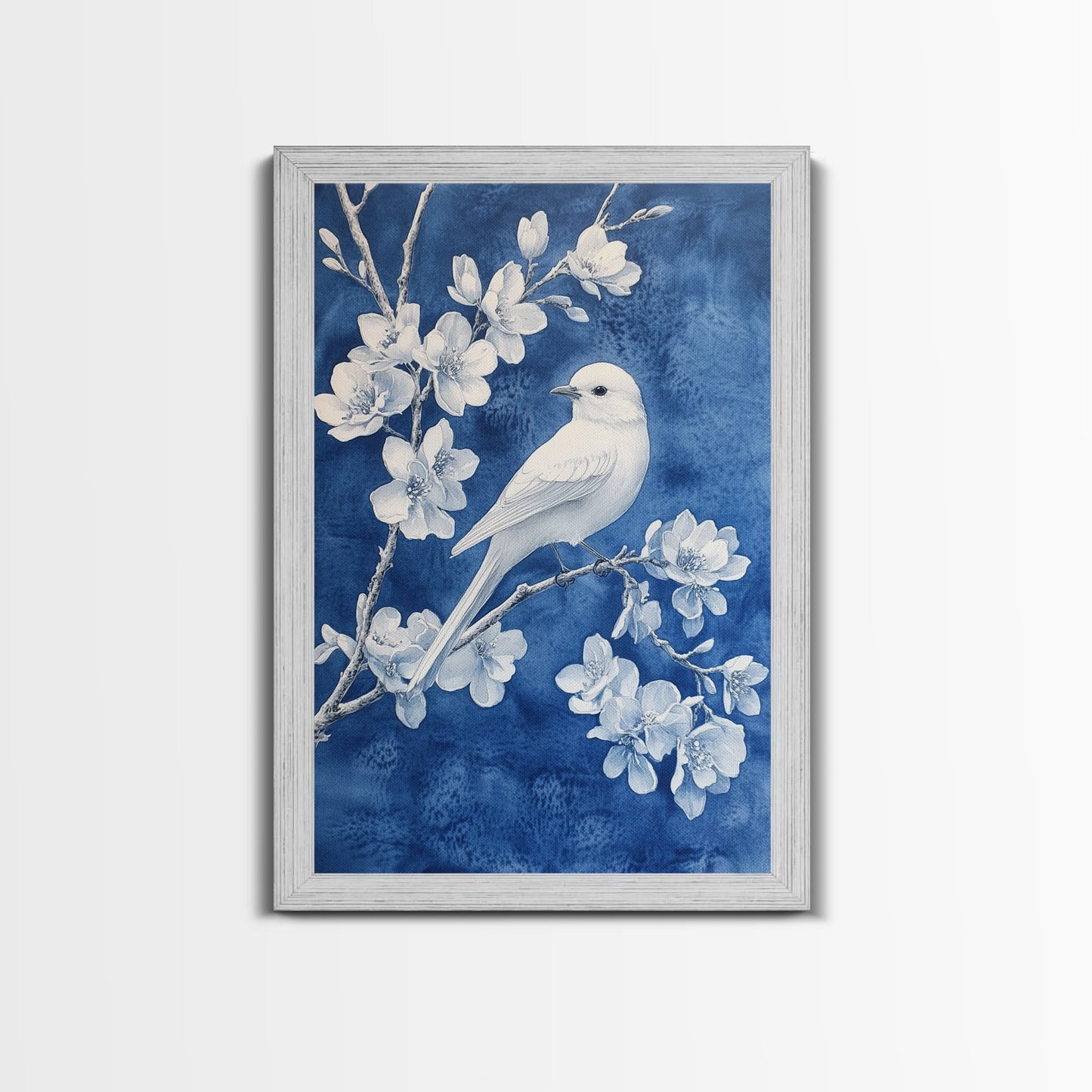 White Bird Blue Botanical Chinoiserie Wall Art