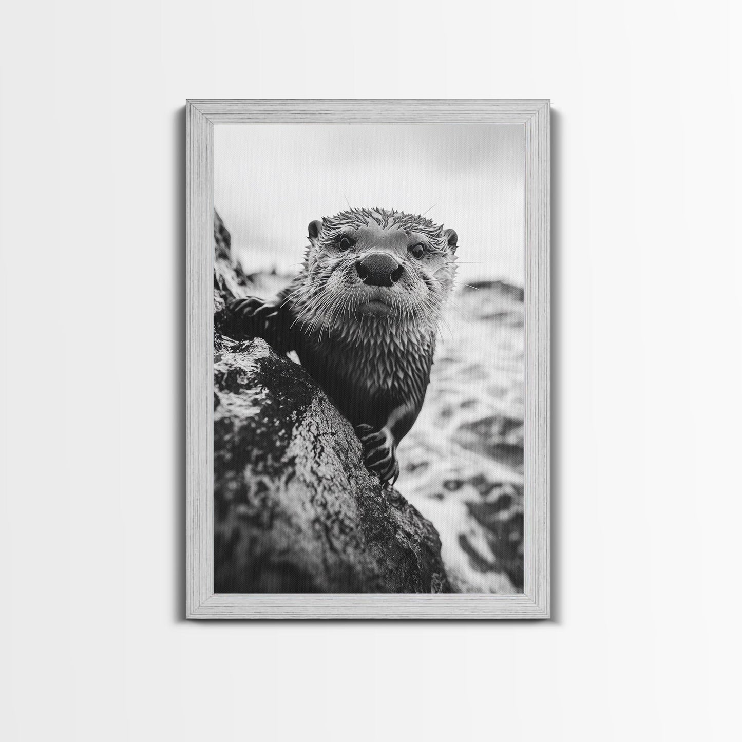 Curious Otter-Coastal Wildlife Framed Canvas Print