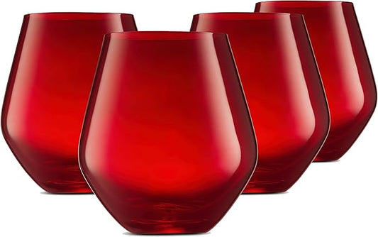 Godinger Red Crystal Stemless Wine Glasses | Set of 4