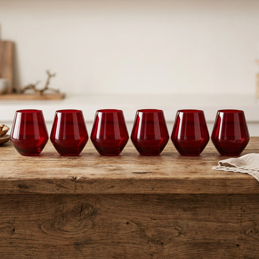 Godinger Red Crystal Stemless Wine Glasses | Set of 4