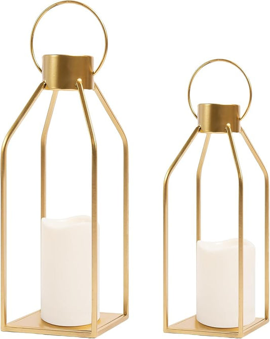 HPC Decor Modern Gold Farmhouse Lantern Set