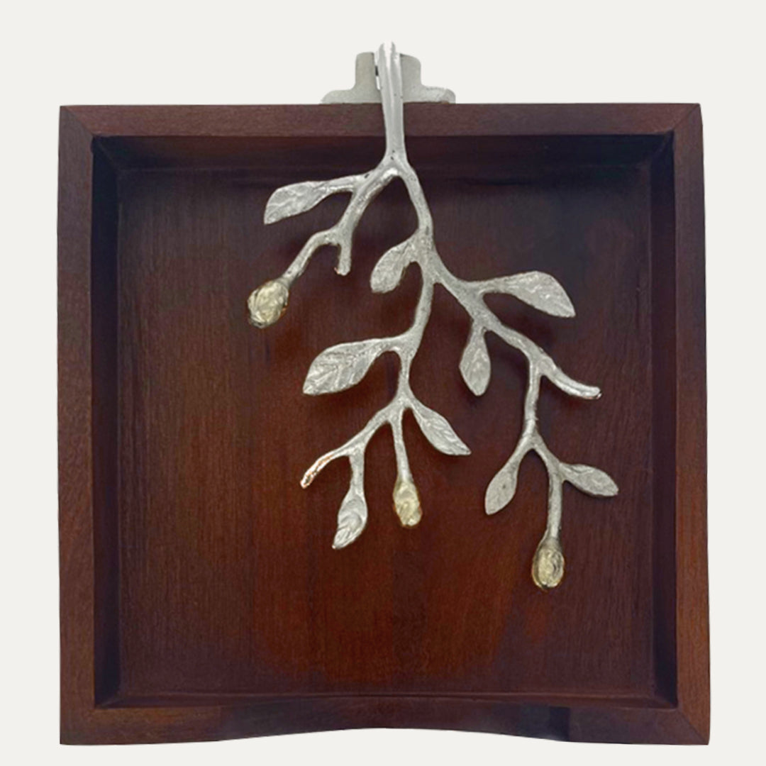 Solid Wood & Silver Napkin Holder