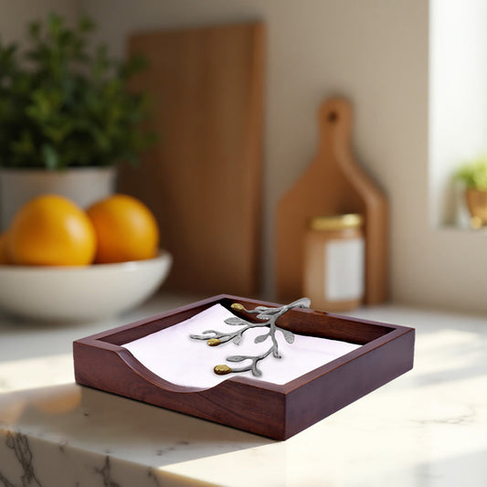 Solid Wood & Silver Napkin Holder