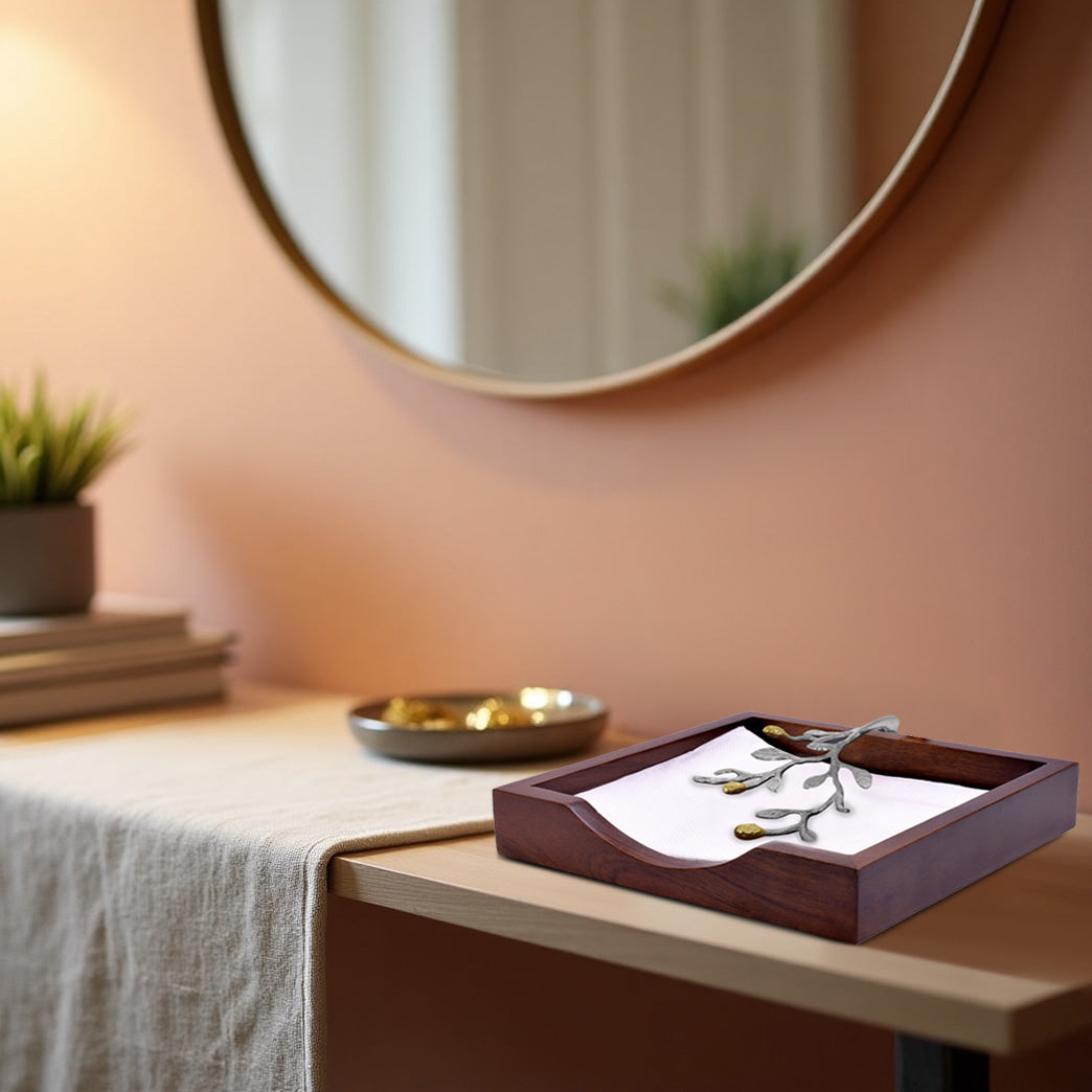 Solid Wood & Silver Napkin Holder