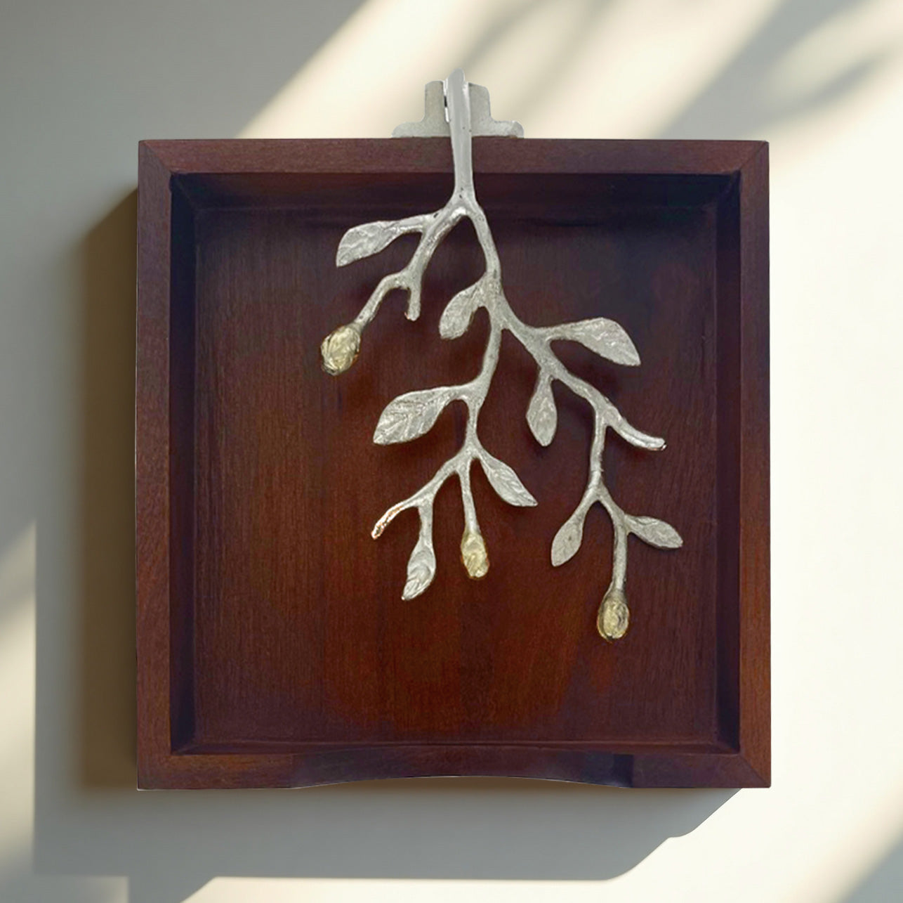 Solid Wood & Silver Napkin Holder