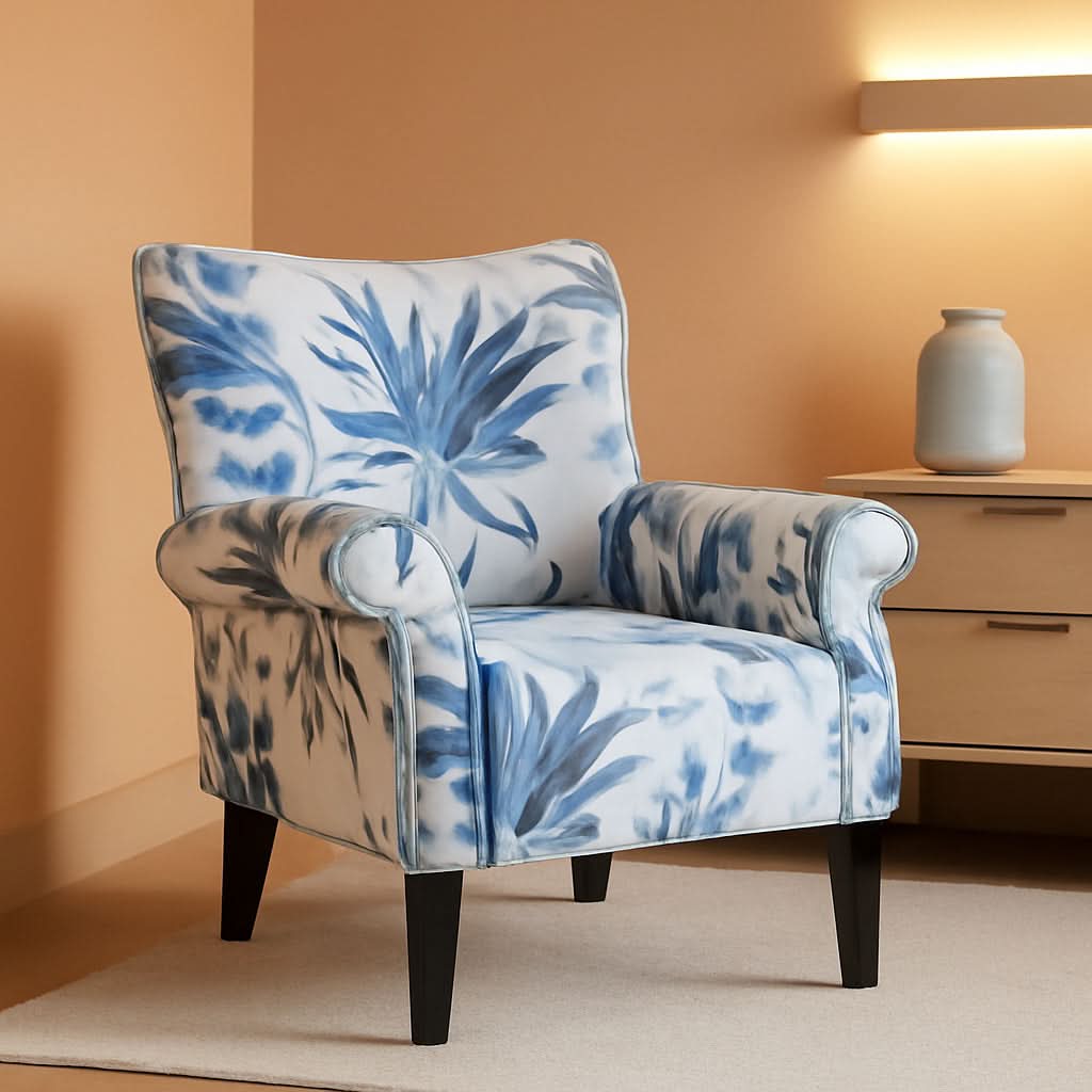 Iconic Wingback Blue Floral Upholstered Chair
