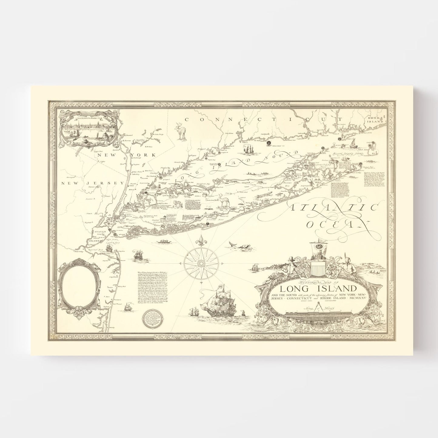 Vintage Map of Long Island, New York 1925