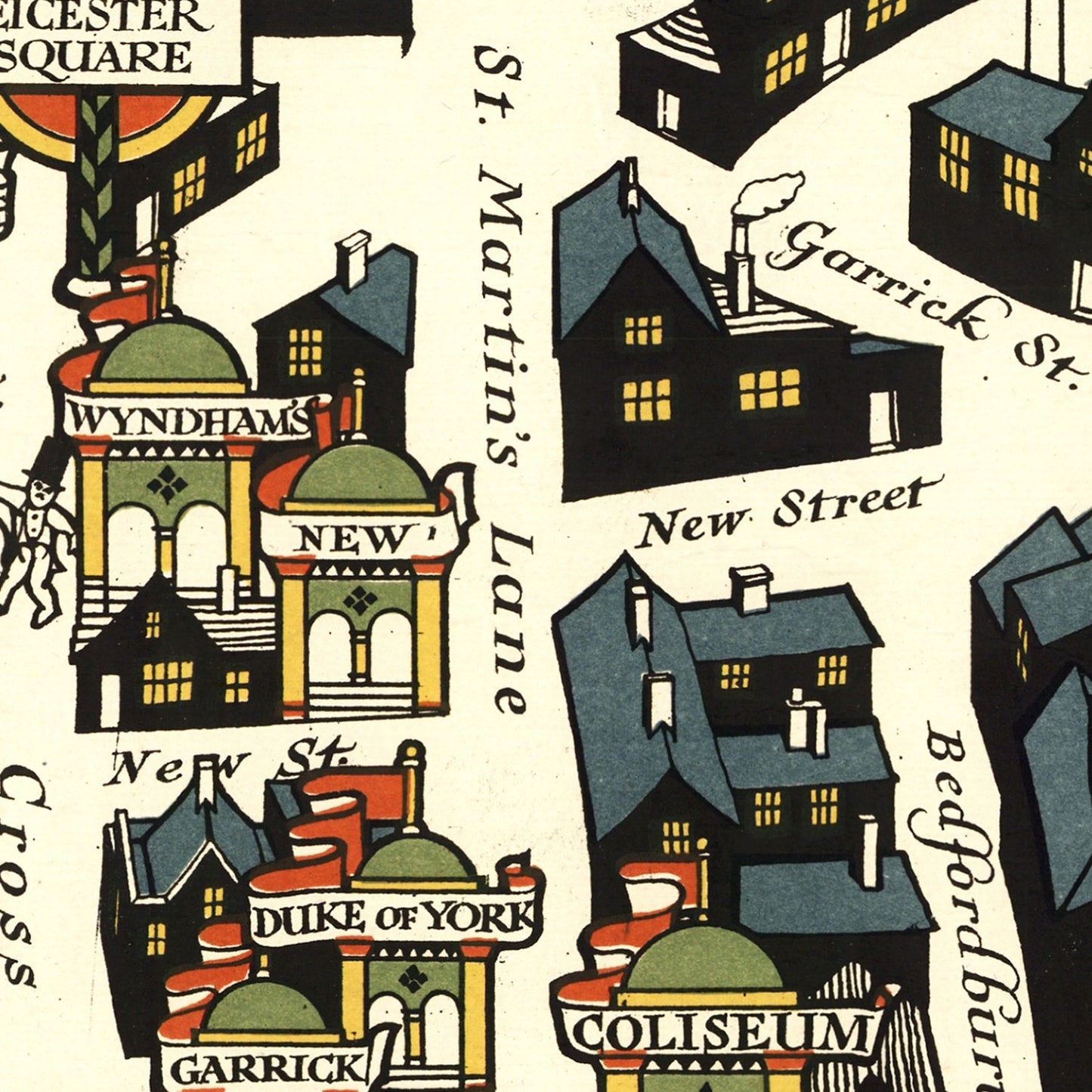 Vintage Map of London Theater District, England 1915