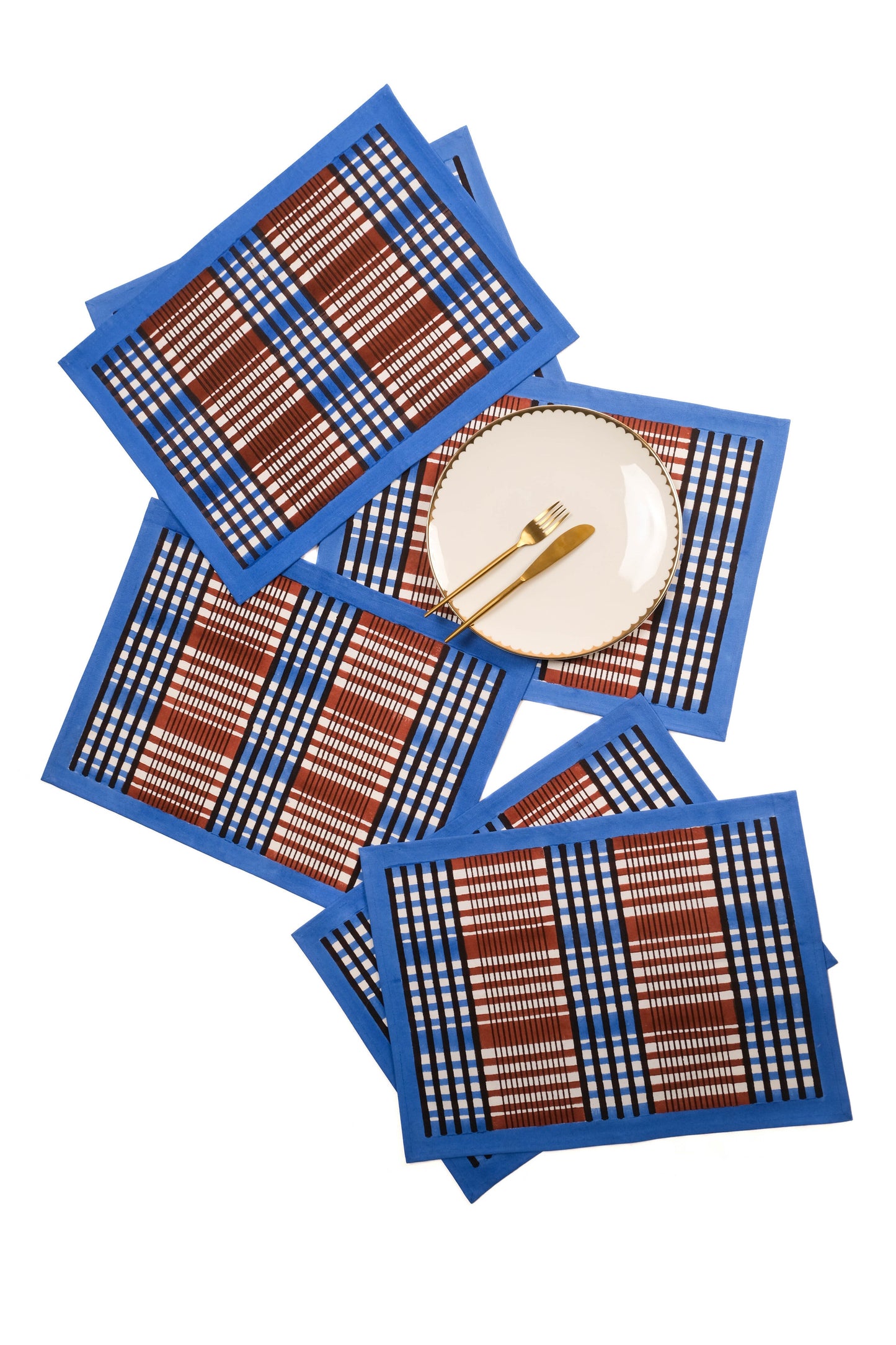 Shetland Blockprint Placemat in Brown & Blue