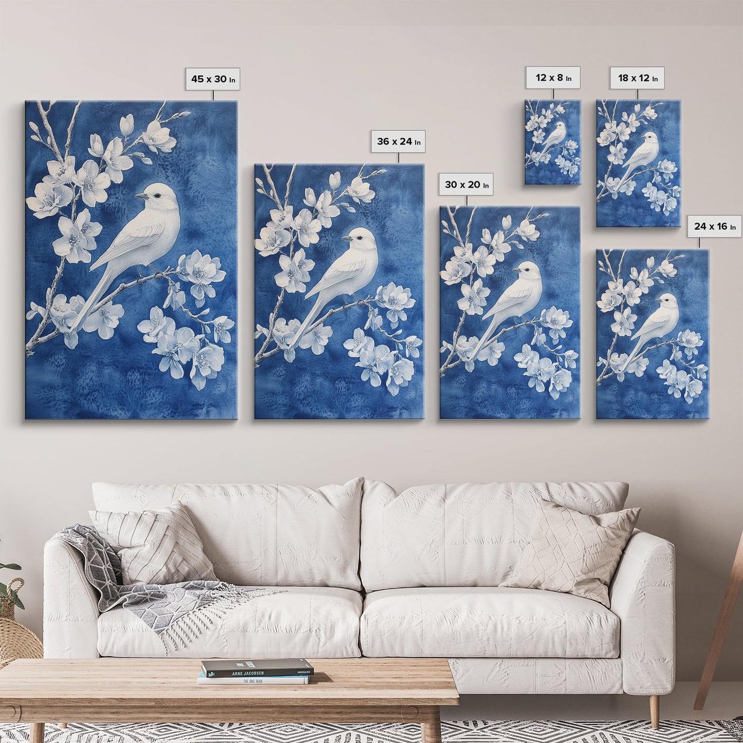White Bird Blue Botanical Chinoiserie Wall Art