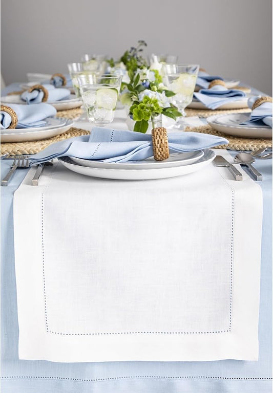 Solino 100% Linen Classic Hemstitch White Table Runner