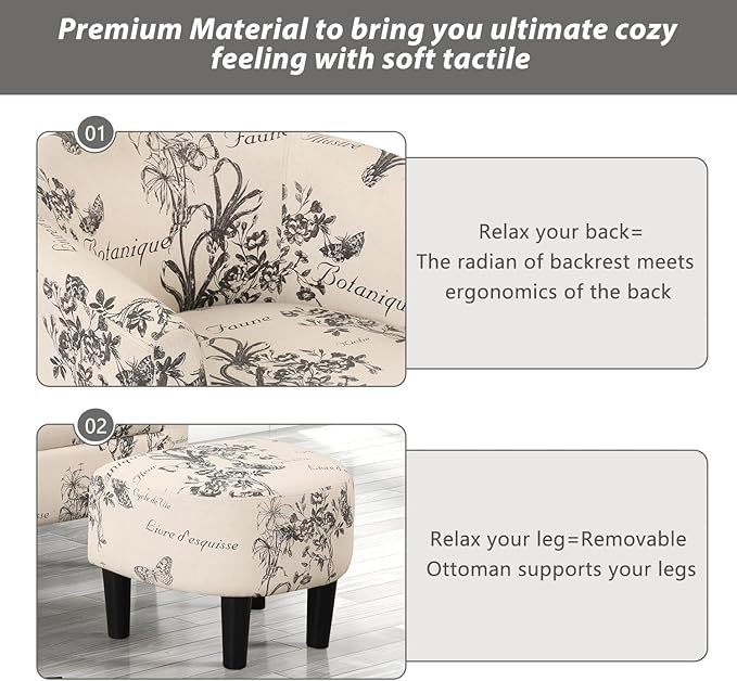 INZOY Modern French-Inspired Floral Accent Chair