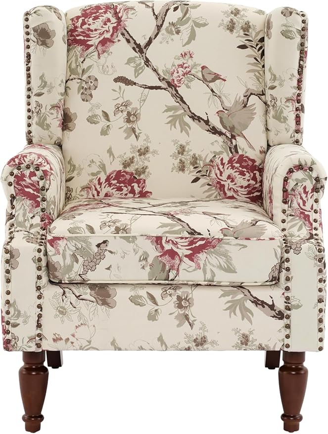 High Back Upholstered Floral Armchair