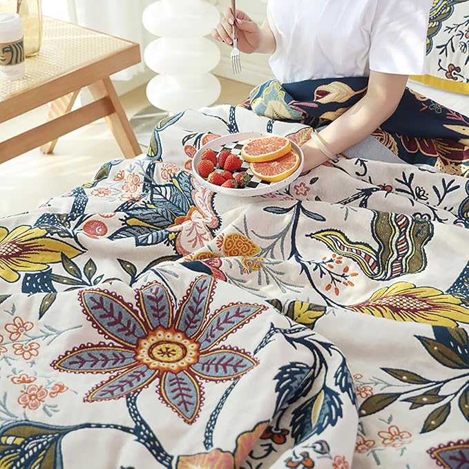 Boho Floral Cotton Summer Muslin Blanket