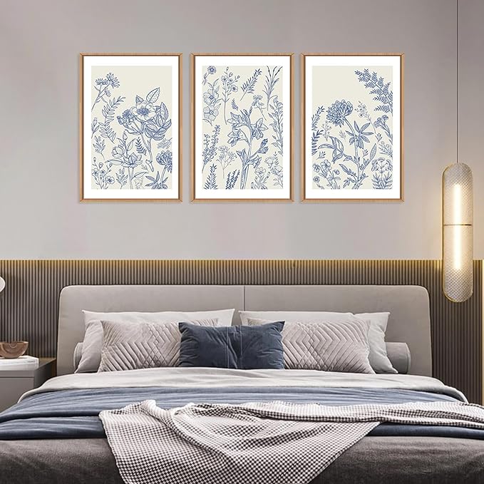 Classic Chinoiserie Watercolor Floral Framed Canvas