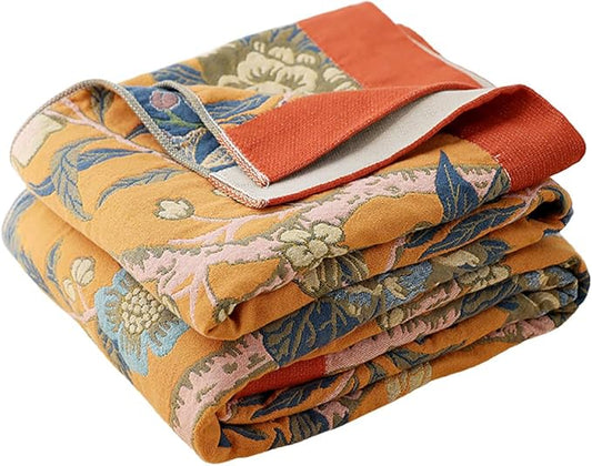 Flower Branch Orange Muslin Blanket 4-Layer Gauze 100% Cotton
