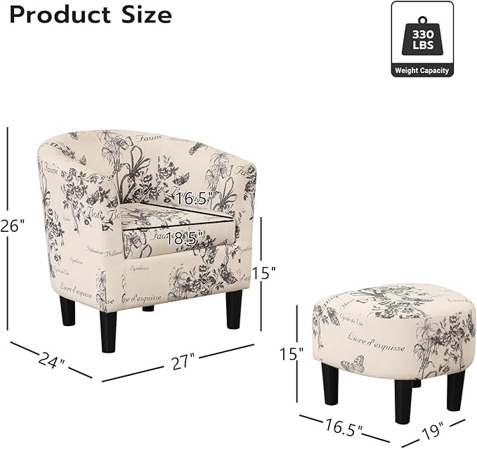 INZOY Modern French-Inspired Floral Accent Chair
