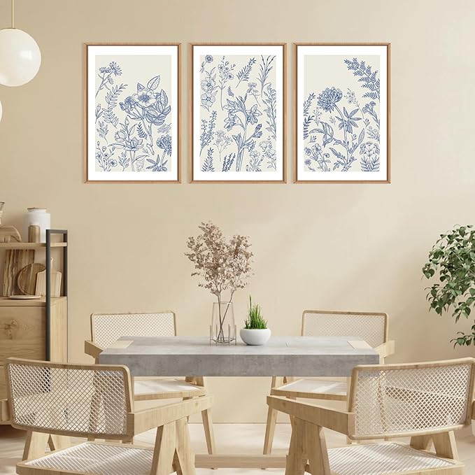 Classic Chinoiserie Watercolor Floral Framed Canvas