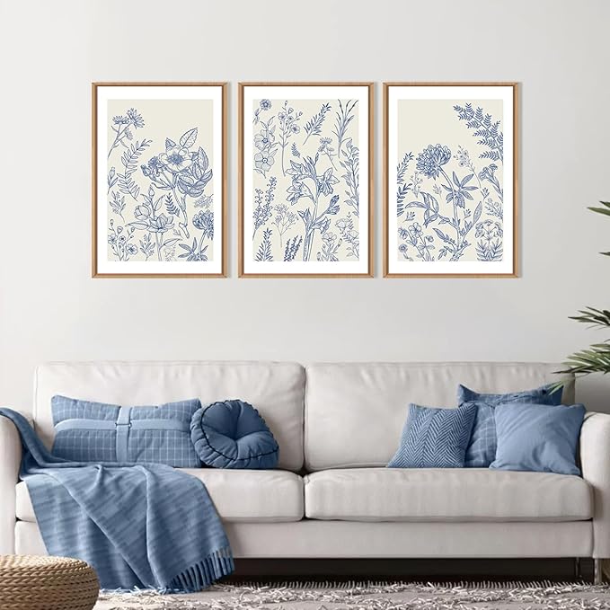 Classic Chinoiserie Watercolor Floral Framed Canvas