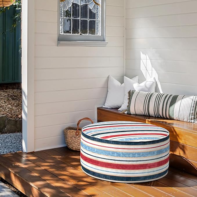 Red & Blue Stripe Inflatable Ottoman