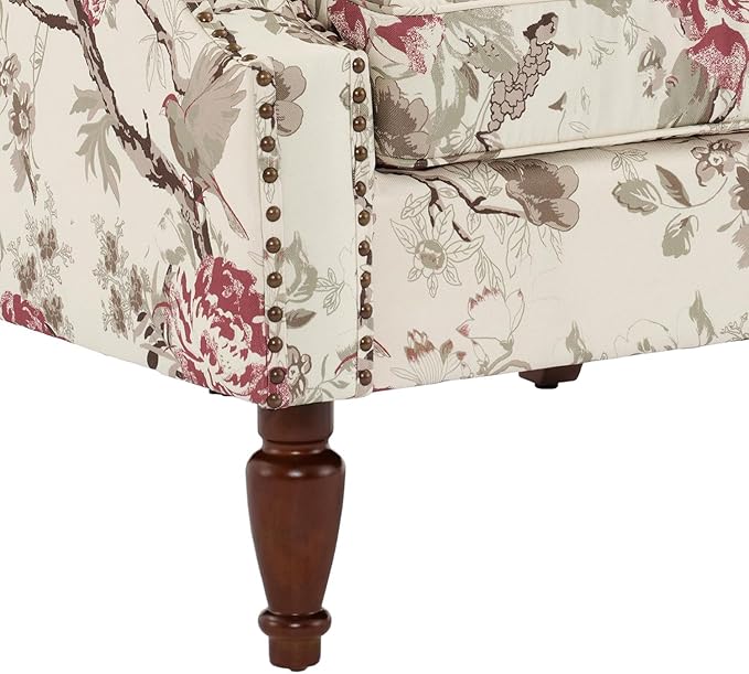 High Back Upholstered Floral Armchair
