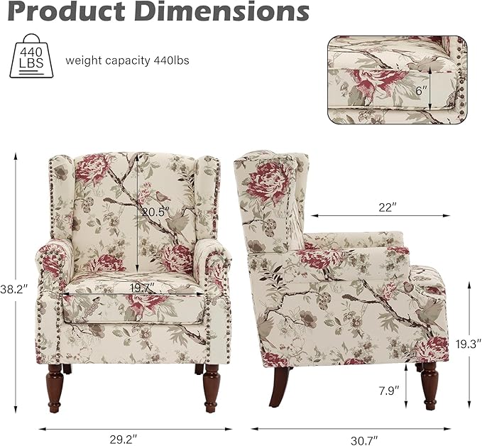 High Back Upholstered Floral Armchair