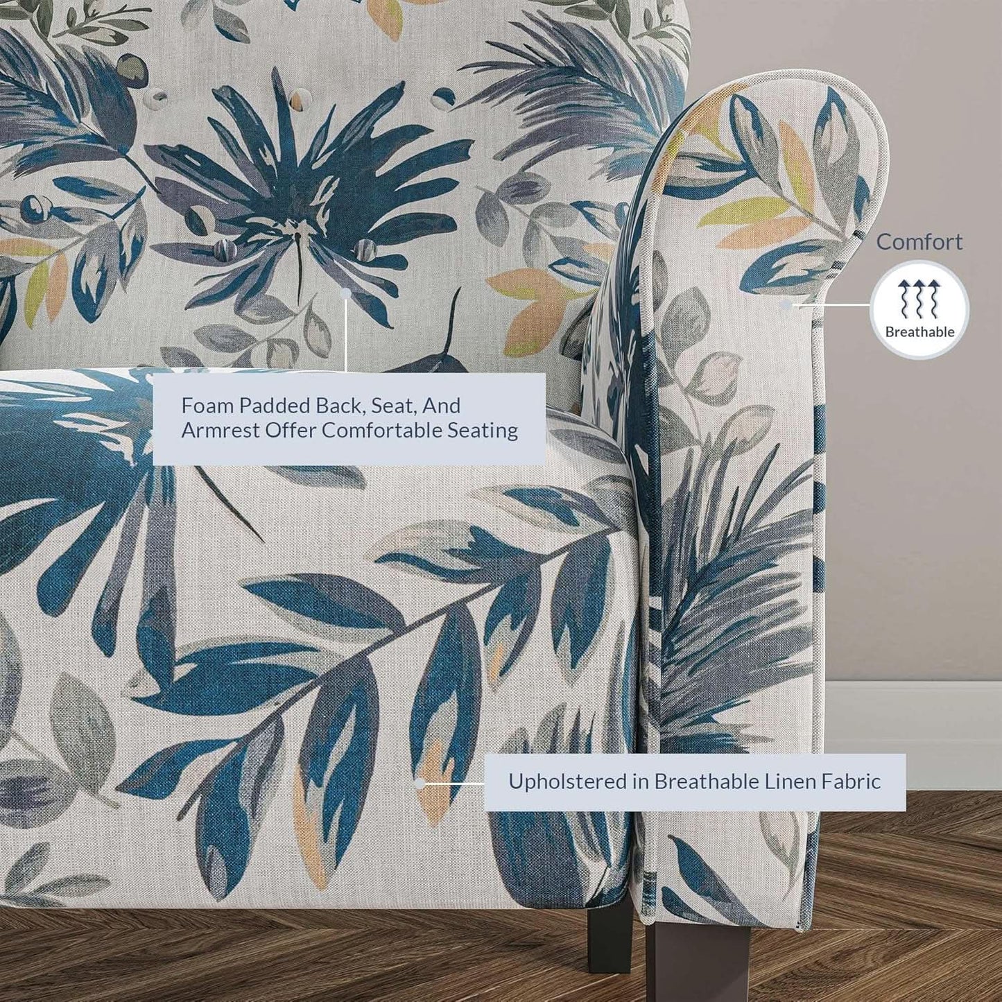 Iconic Wingback Blue Floral Upholstered Chair