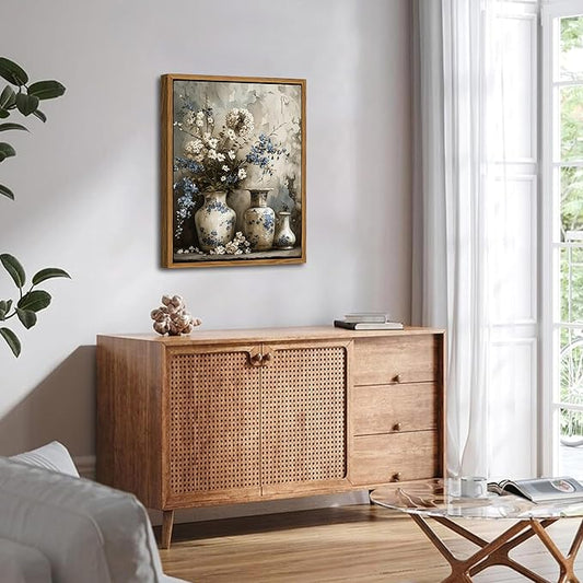 Vintage Blue & White Flower Canvas Wall Art