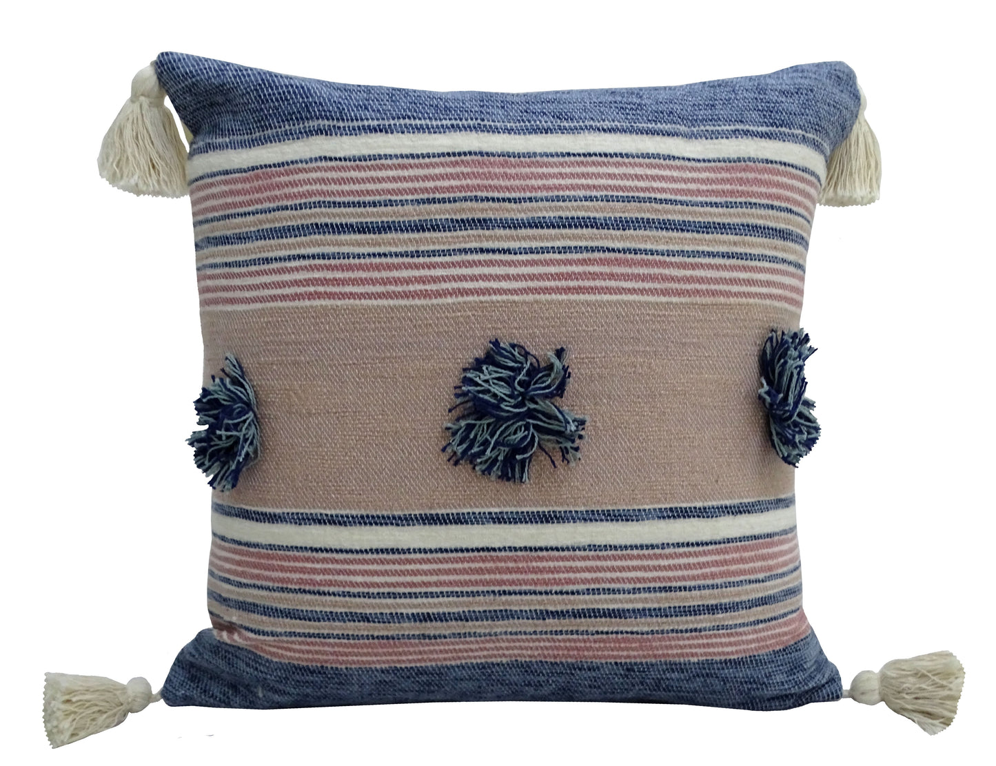 Americana Throw Pillow with Tassels and Pom-Poms