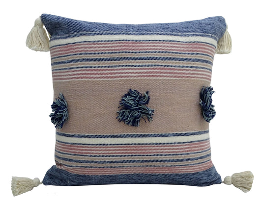 Americana Throw Pillow with Tassels and Pom-Poms