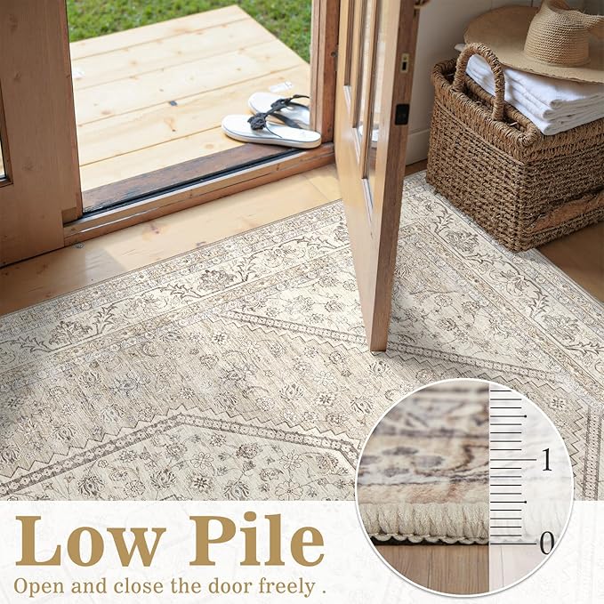 DCX Machine Washable Vintage Floral Area Rug 5x7,