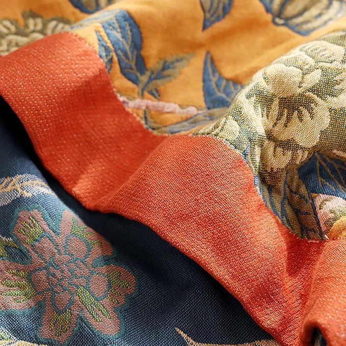 Flower Branch Orange Muslin Blanket 4-Layer Gauze 100% Cotton