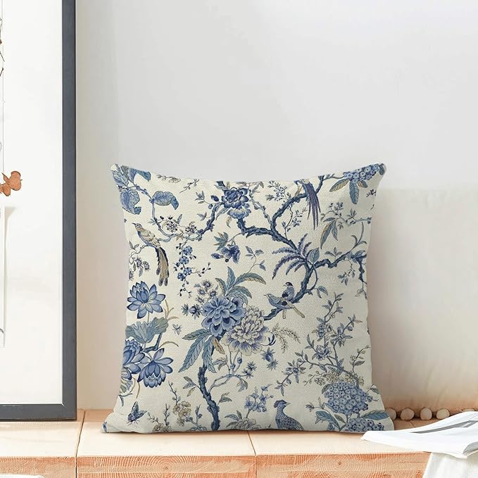 Spring Chinoiserie Floral Birds Pillow Covers