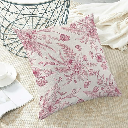 Hot Pink Chinoiserie Floral Pillow Covers