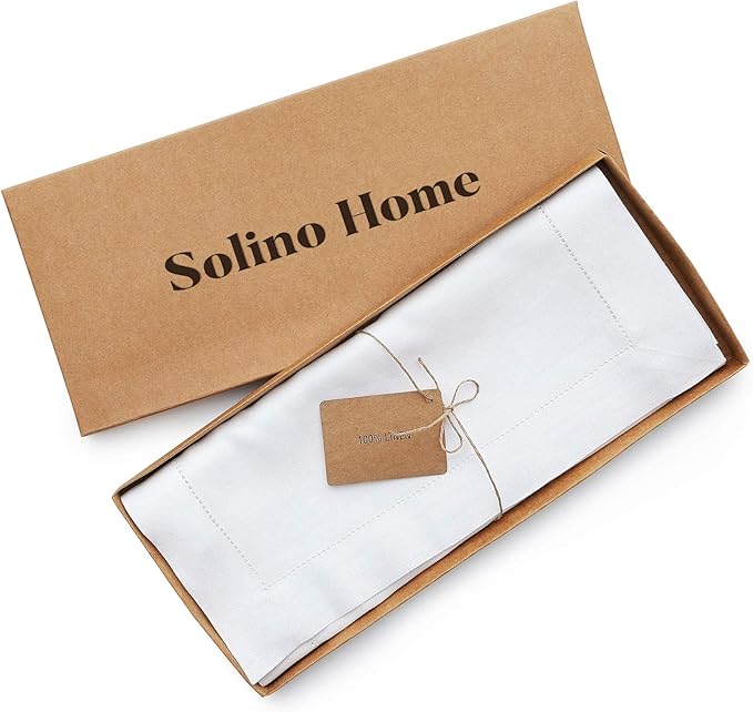 Solino 100% Linen Classic Hemstitch White Table Runner