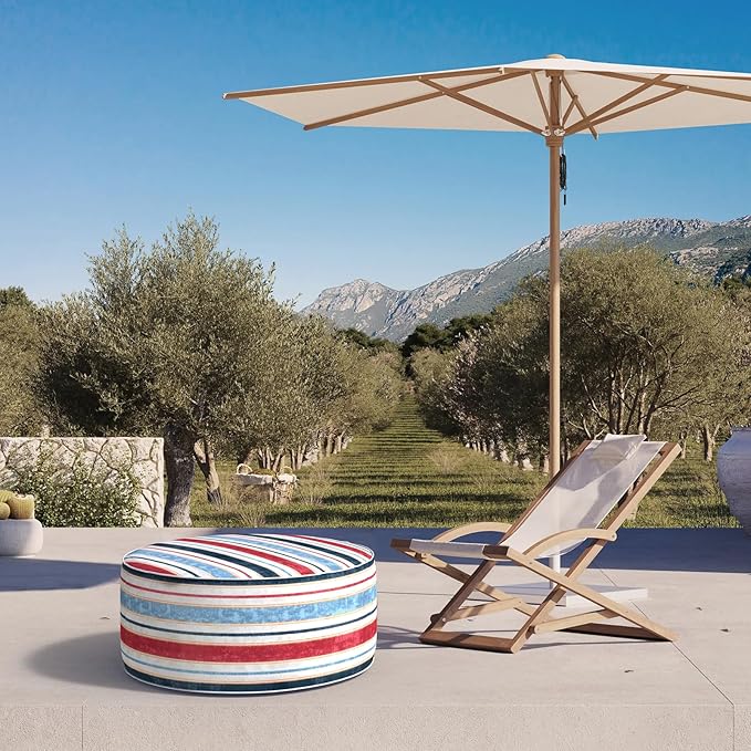 Red & Blue Stripe Inflatable Ottoman