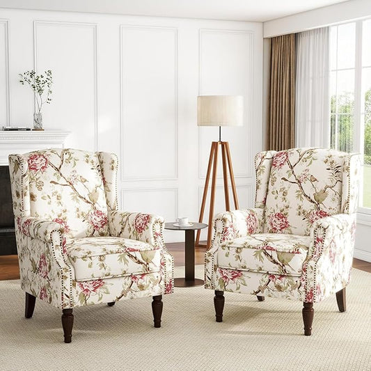 High Back Upholstered Floral Armchair