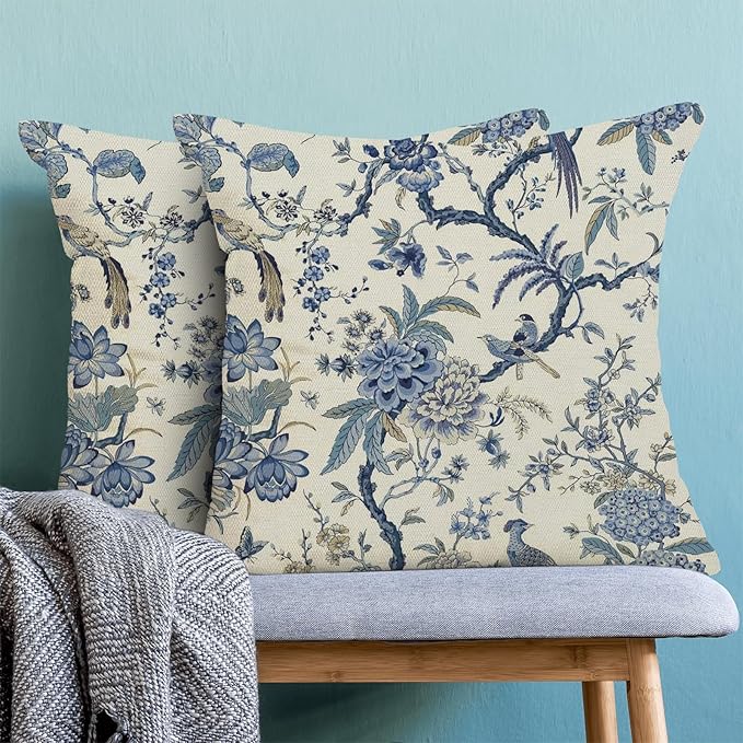 Spring Chinoiserie Floral Birds Pillow Covers