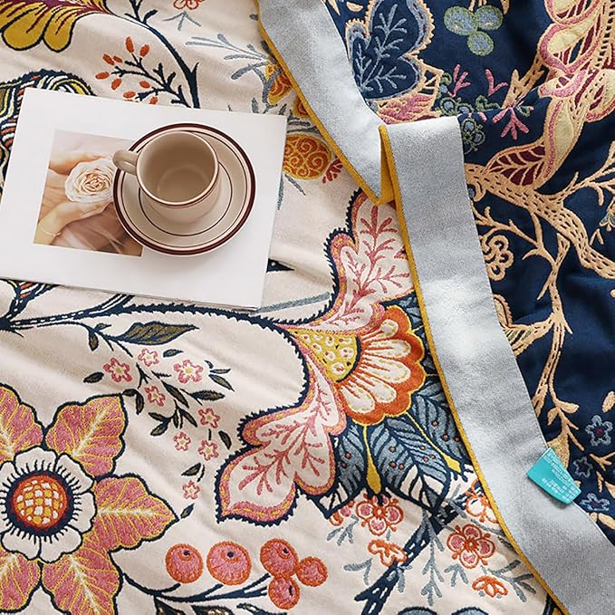 Boho Floral Cotton Summer Muslin Blanket