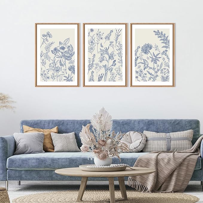Classic Chinoiserie Watercolor Floral Framed Canvas
