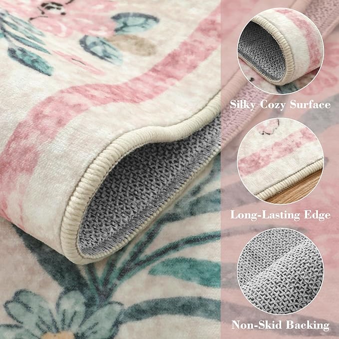 Wonnitar Soft Pink Floral Washable Area Rug