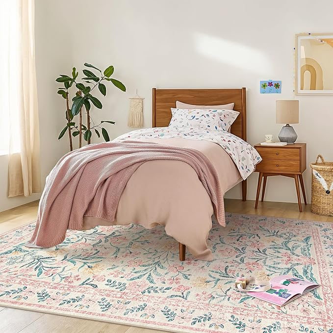 Wonnitar Soft Pink Floral Washable Area Rug