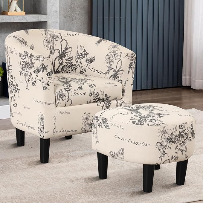 INZOY Modern French-Inspired Floral Accent Chair