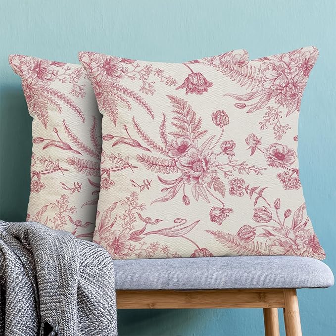 Hot Pink Chinoiserie Floral Pillow Covers